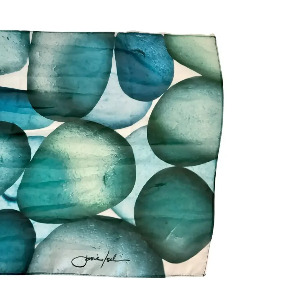 Josie Iselin Sea Glass Art Print Long Chiffon Scarf Wrap Glam Coastal 13 x 68